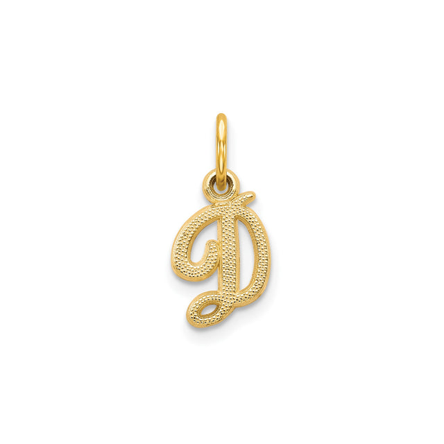 14k Yellow Gold Script D Pendant, Textured Cursive Letter Charm, Initial Jewelry for Women or Unisex