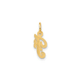14k Yellow Gold Initial F Pendant Charm, Textured Cursive Alphabet Design