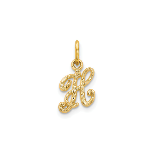 14k Yellow Gold Script Initial H Pendant with Filigree Detail, Dainty Monogram Charm for Women