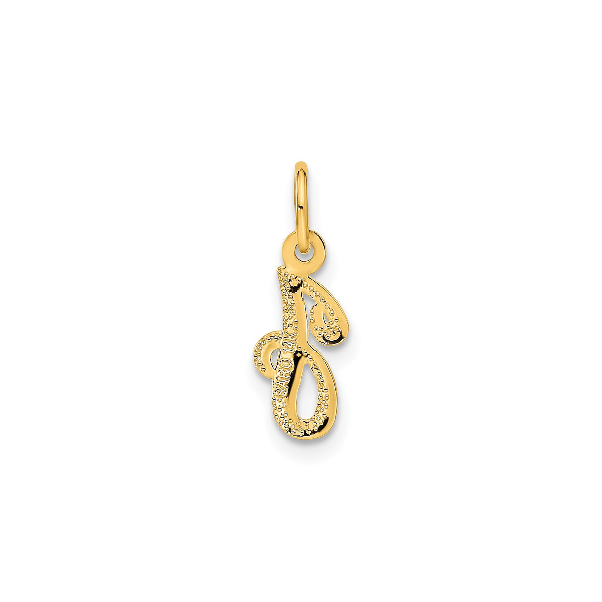 14k Yellow Gold Script Initial J Pendant, Textured Cursive Letter Charm