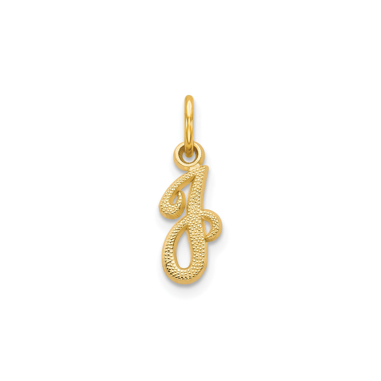 14k Yellow Gold Script Initial J Pendant, Textured Cursive Letter Charm