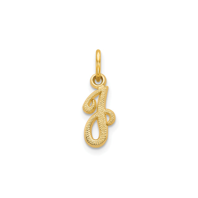 14k Yellow Gold Script Initial J Pendant, Textured Cursive Letter Charm