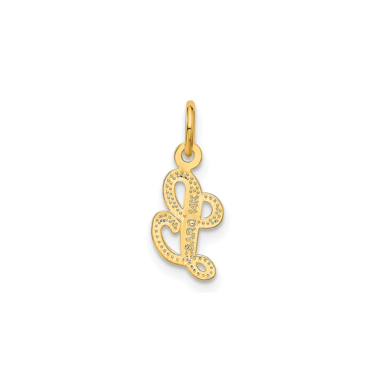 14k Yellow Gold Letter L Pendant with Textured Beaded Finish and Polished Loop