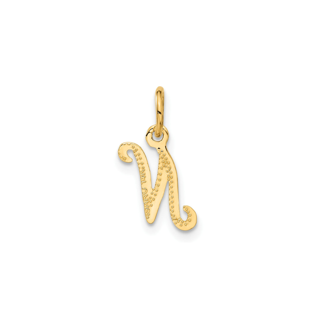 14k Yellow Gold Script Letter N Pendant Charm with Textured Finish for Women