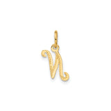 14k Yellow Gold Script Letter N Pendant Charm with Textured Finish for Women