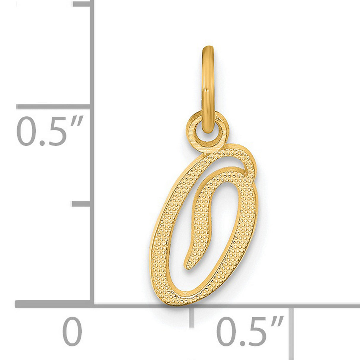 14k Yellow Gold Initial O Pendant, Polished and Textured Script Letter Charm for Women