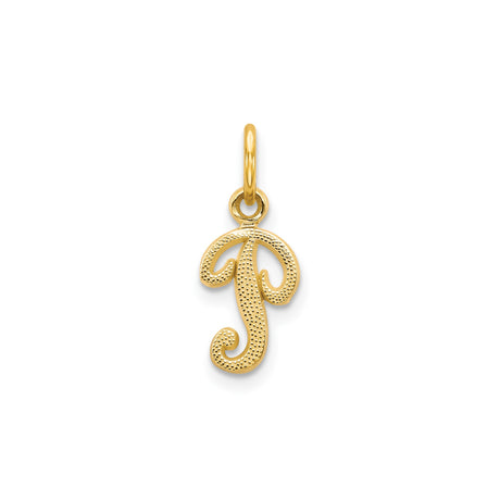 14k Yellow Gold J Initial Pendant, Textured Letter Charm, Solid Gold Alphabet Jewelry for Women