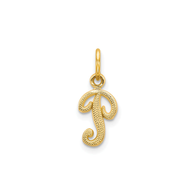 14k Yellow Gold J Initial Pendant, Textured Letter Charm, Solid Gold Alphabet Jewelry for Women