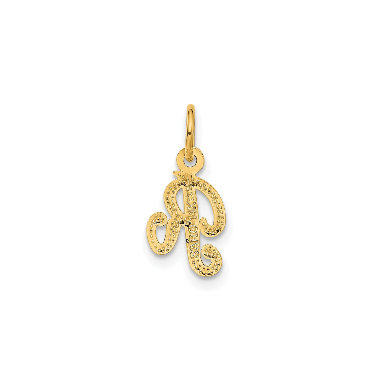 14k Yellow Gold Initial R Pendant, Textured Script Letter Charm for Women