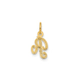 14k Yellow Gold Initial R Pendant, Textured Script Letter Charm for Women