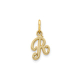14k Yellow Gold Initial R Pendant, Textured Script Letter Charm for Women