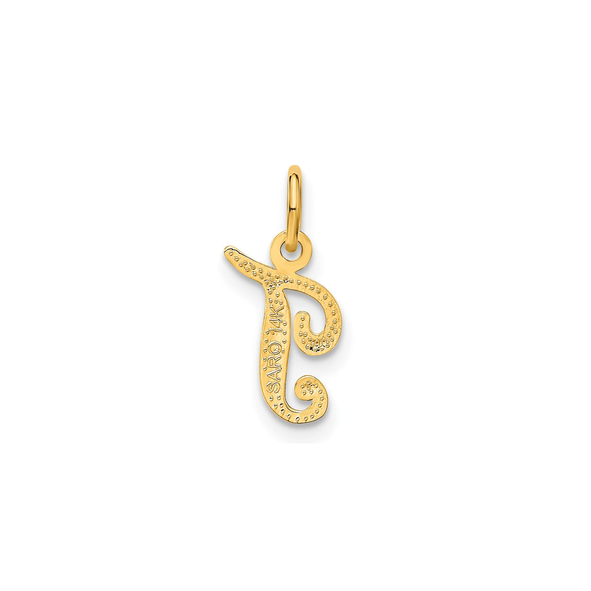 14k Yellow Gold Script Letter J Pendant, Textured Cursive Initial Charm for Women