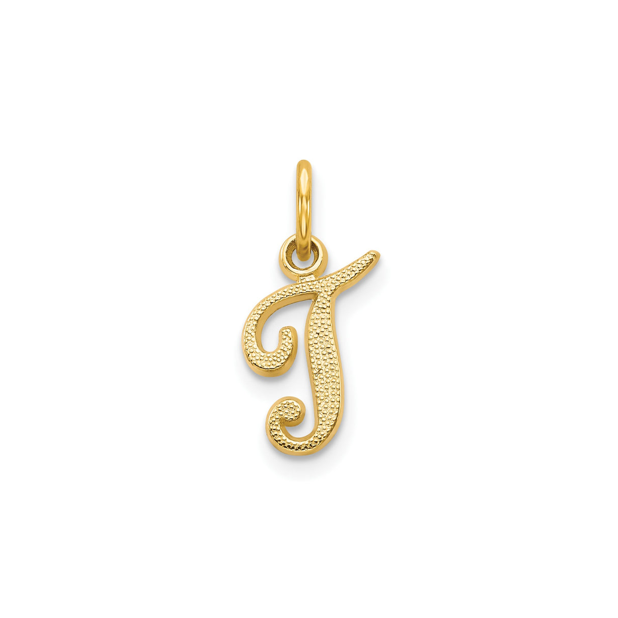 14k Yellow Gold Script Letter J Pendant, Textured Cursive Initial Charm for Women
