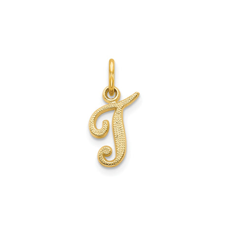 14k Yellow Gold Script Letter J Pendant, Textured Cursive Initial Charm for Women