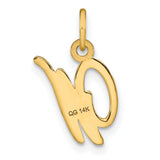 14k Yellow Gold Pendant Charm, Script Letter W, Polished Textured Finish, Monogram Initial Jewelry