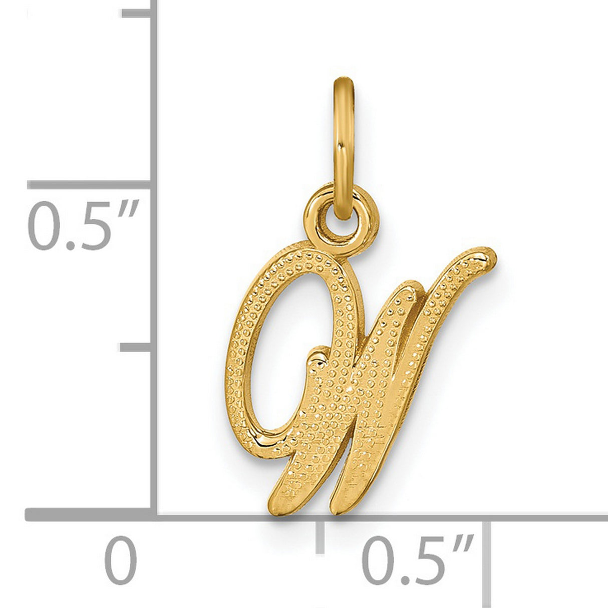 14k Yellow Gold Pendant Charm, Script Letter W, Polished Textured Finish, Monogram Initial Jewelry
