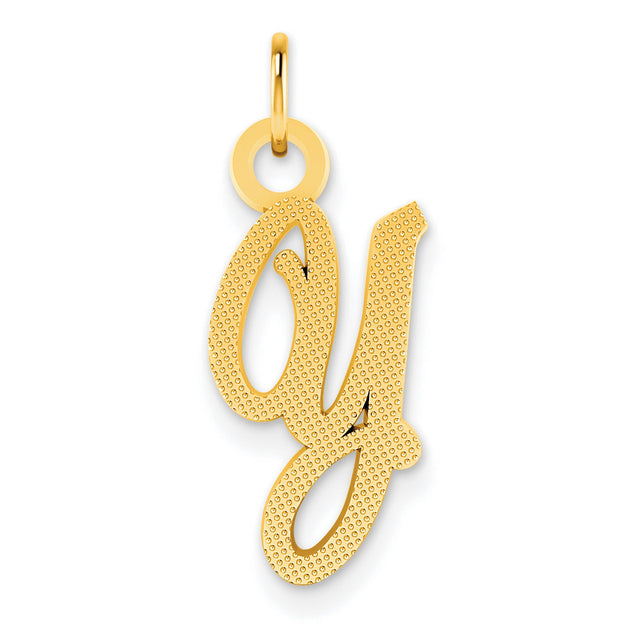 Casted Initial Y Charm Pendant in Real 14k Yellow Gold