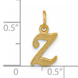 14k Yellow Gold Script Initial Z Pendant Charm, Textured Letter Design for Women or Unisex