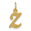 14k Yellow Gold Script Initial Z Pendant Charm, Textured Letter Design for Women or Unisex