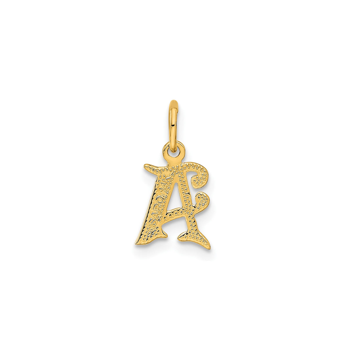 14k Yellow Gold Initial A Pendant Charm, Textured Script Letter, Vintage Monogram Style