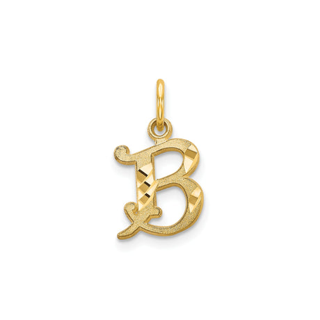 14k Yellow Gold Initial B Pendant with Polished Finish and Textured Script Letter Design