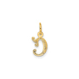 14k Yellow Gold Script Initial C Pendant Charm with Textured and Polished Finish