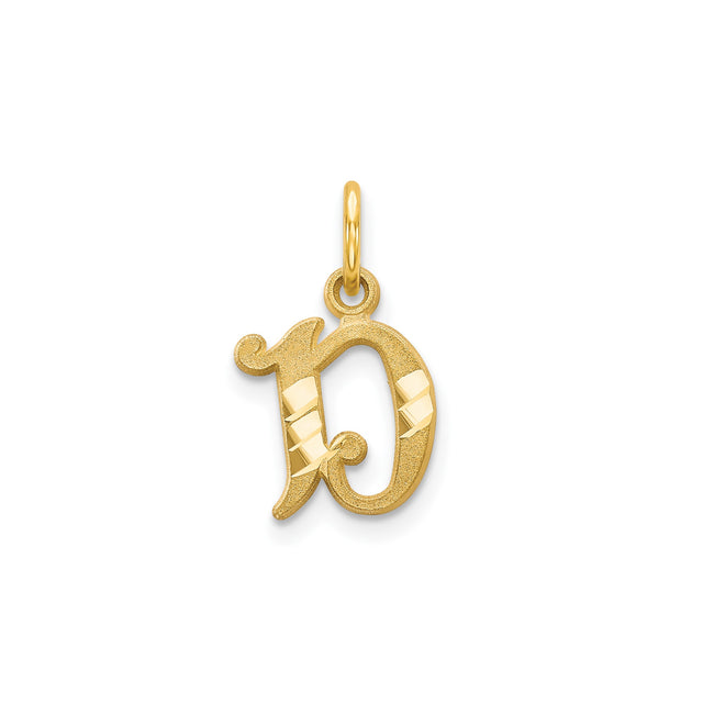 14k Yellow Gold Initial D Pendant with Textured Finish and Polished Accents