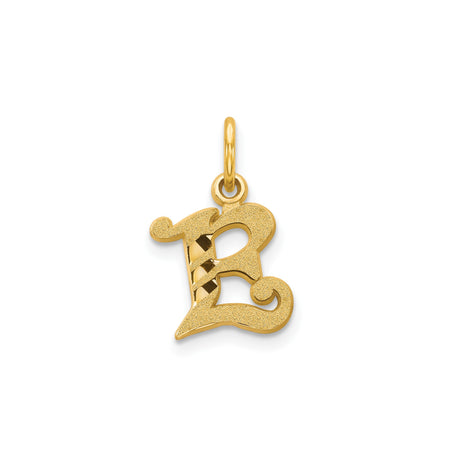 14k Yellow Gold Old English Letter R Pendant, Ornate Script Initial Charm for Necklace or Bracelet