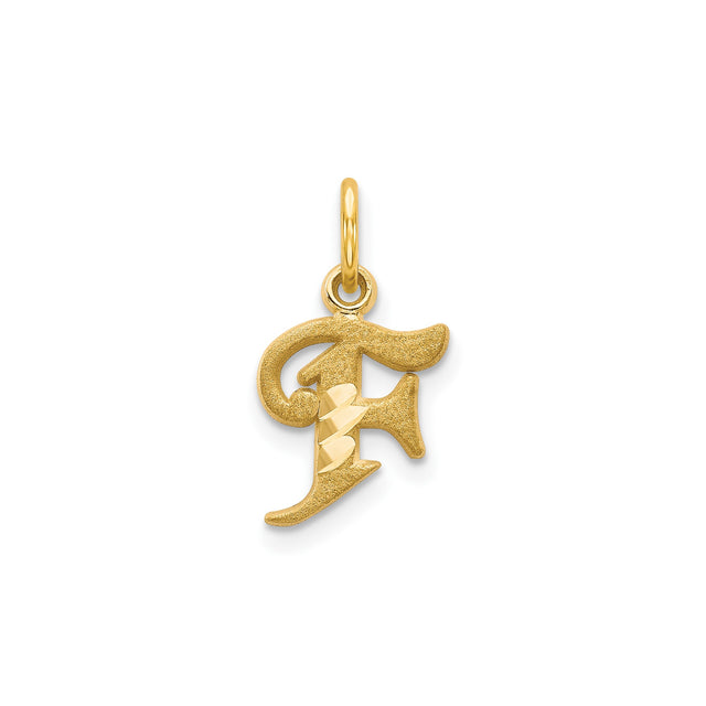 14k Yellow Gold Old English Letter F Pendant Charm, Textured and Polished Finish