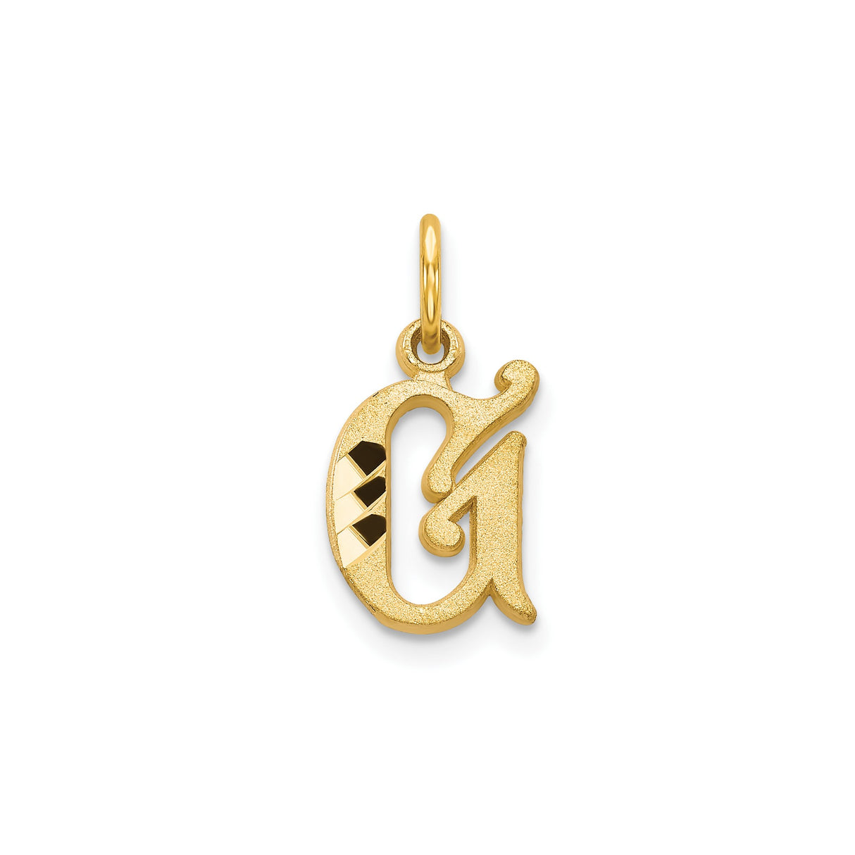 14k Yellow Gold Letter G Pendant, Textured Diamond-Cut Initial Charm for Necklace or Bracelet