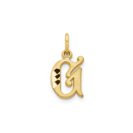 14k Yellow Gold Letter G Pendant, Textured Diamond-Cut Initial Charm for Necklace or Bracelet