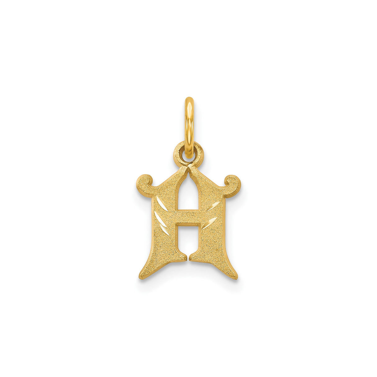 14k Yellow Gold Gothic Letter H Pendant Charm, Script Initial Monogram Jewelry for Women or Unisex