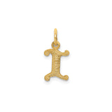 14k Yellow Gold Letter I Pendant Charm with Textured and Polished Accents