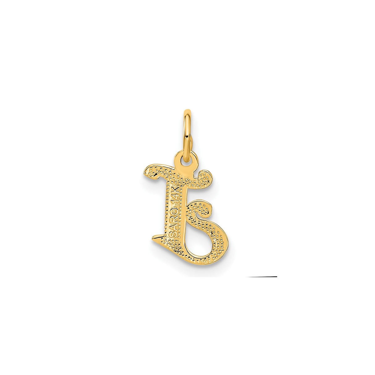 14k Yellow Gold Initial Pendant Charm, Letter J Monogram with Textured Finish