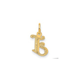 14k Yellow Gold Initial Pendant Charm, Letter J Monogram with Textured Finish