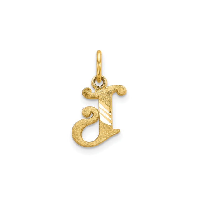 14k Yellow Gold Initial Pendant Charm, Letter J Monogram with Textured Finish