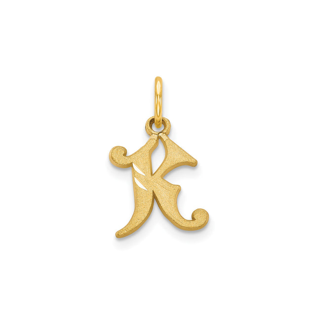 14k Yellow Gold Script Letter K Pendant with Brushed and Polished Finish