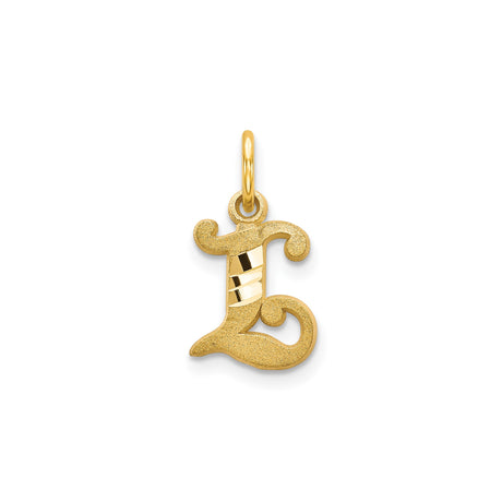 14k Yellow Gold Letter L Pendant, Gothic Monogram Initial Charm for Women or Unisex Wear