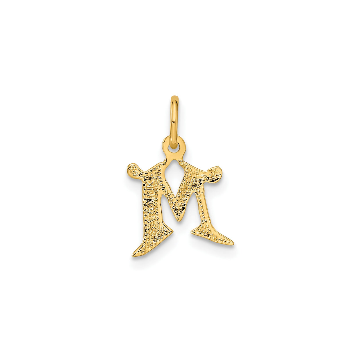 14k Yellow Gold Initial M Pendant, Textured Gothic Letter Charm for Women or Unisex Wear