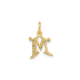14k Yellow Gold Initial M Pendant, Textured Gothic Letter Charm for Women or Unisex Wear