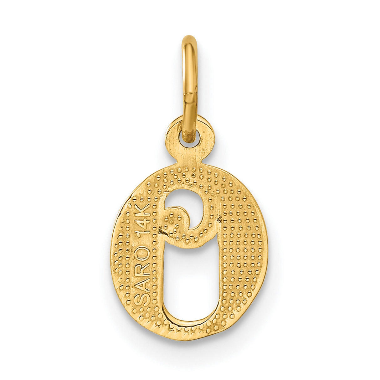 14k Yellow Gold Letter O Pendant Charm, Polished and Textured Diagonal Swirl Design