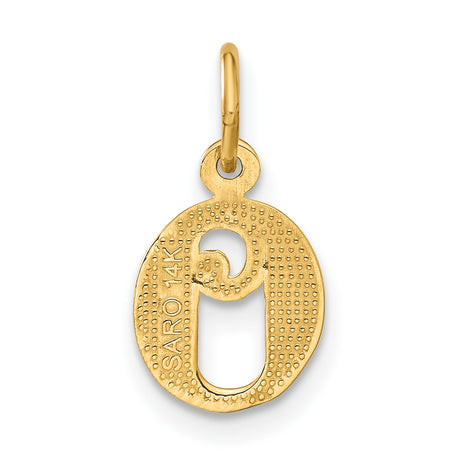 14k Yellow Gold Letter O Pendant Charm, Polished and Textured Diagonal Swirl Design