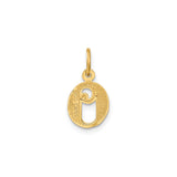 14k Yellow Gold Letter O Pendant, Textured Initial Charm with Polished Swirl Center