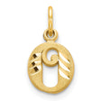 14k Yellow Gold Letter O Pendant Charm, Polished and Textured Diagonal Swirl Design