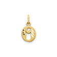14k Yellow Gold Letter O Pendant, Textured Initial Charm with Polished Swirl Center