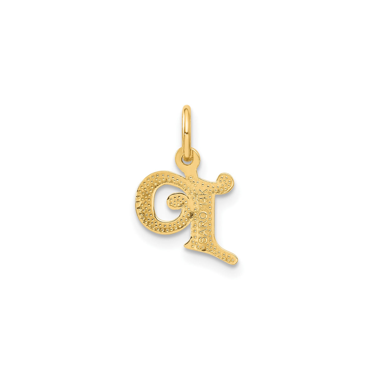 14k Yellow Gold Initial Pendant, Letter P Script Design with Diamond Cut Accents