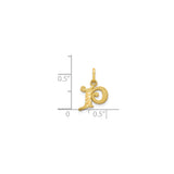 14k Yellow Gold Initial Pendant, Letter P Script Design with Diamond Cut Accents