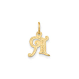 14k Yellow Gold Letter R Pendant Charm, Gothic Style Monogram with Polished Textured Finish