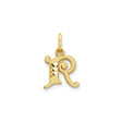 14k Yellow Gold Letter R Pendant Charm, Gothic Style Monogram with Polished Textured Finish
