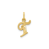 14k Yellow Gold Initial Pendant T, Textured and Polished Letter Charm with Diagonal Accents